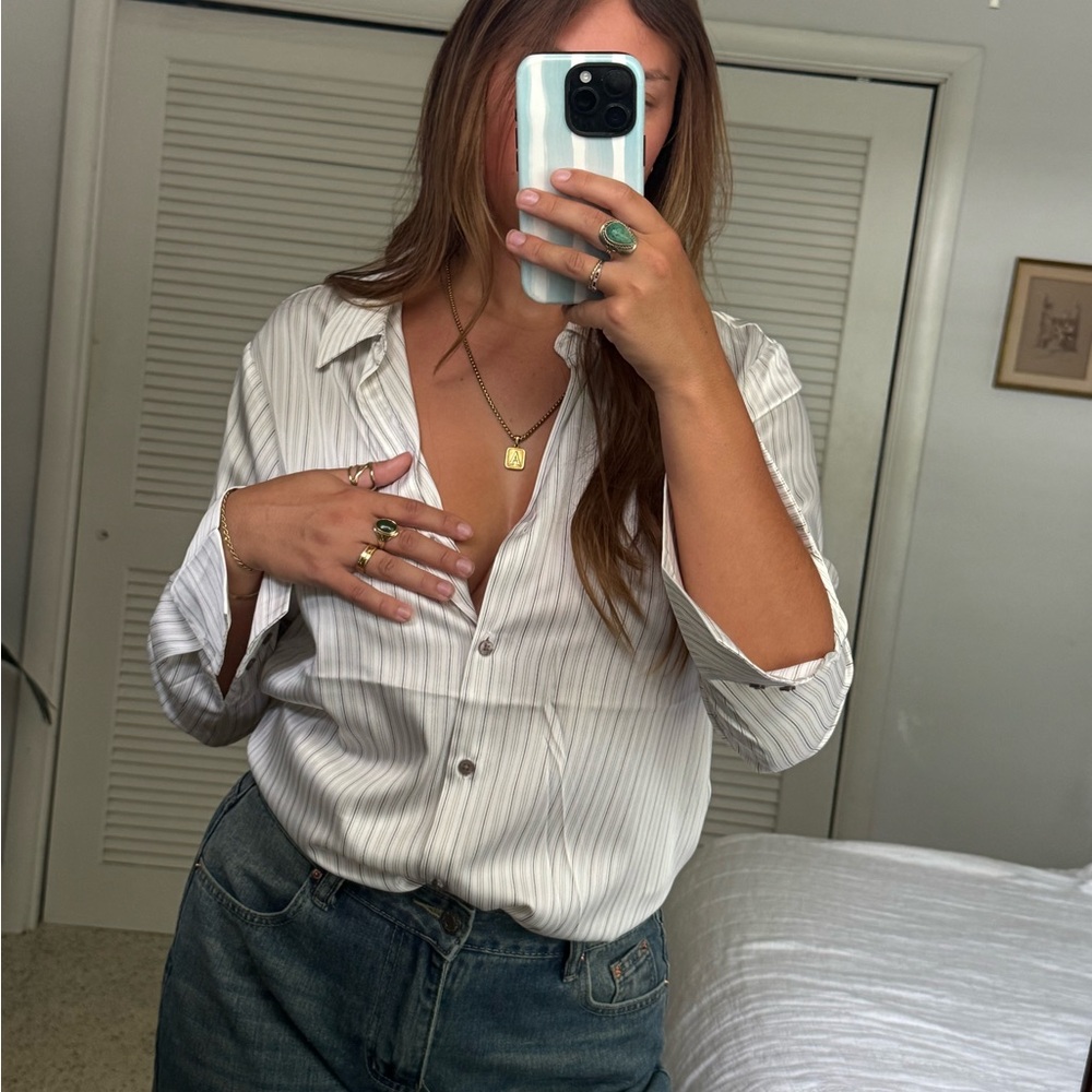 Classic Women's White Pinstripe Button-Up Shirt